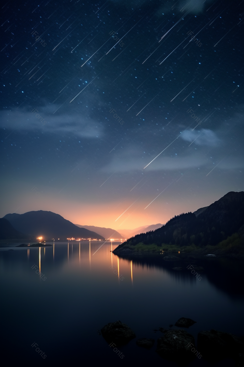户外美丽星空夜景流星雨河面倒映天空远山美景记录,高清,摄影图,摄影图片,图片大全,摄影图免费下载